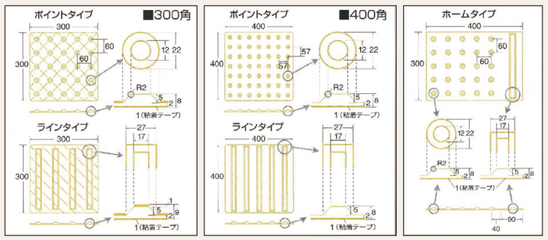 エコ点字パネル・300角ラインタイプ11+1枚　粘着タイプ